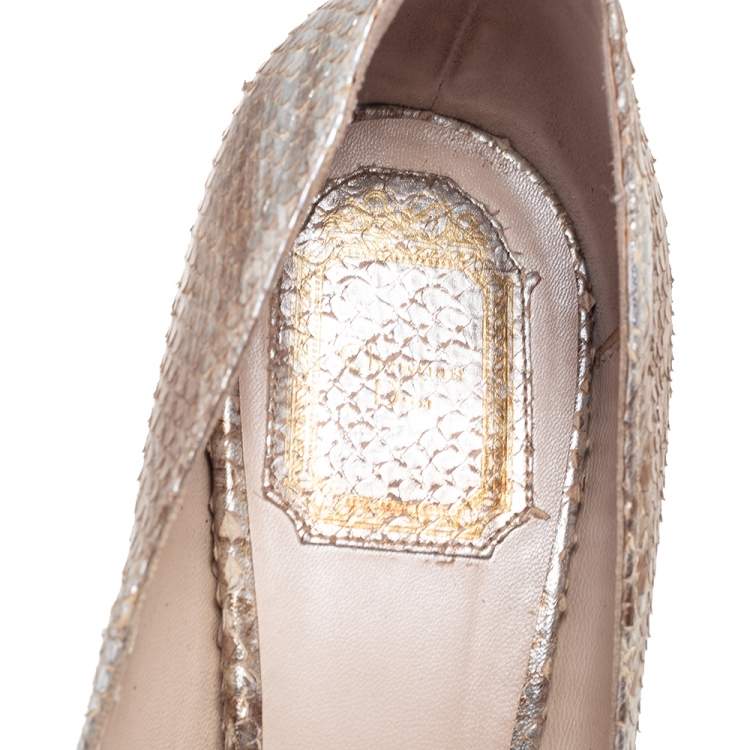 Pre Owned Dior Gold/Silver Python Leather Miss Dior Peep-Toe Platform Pumps Size 39