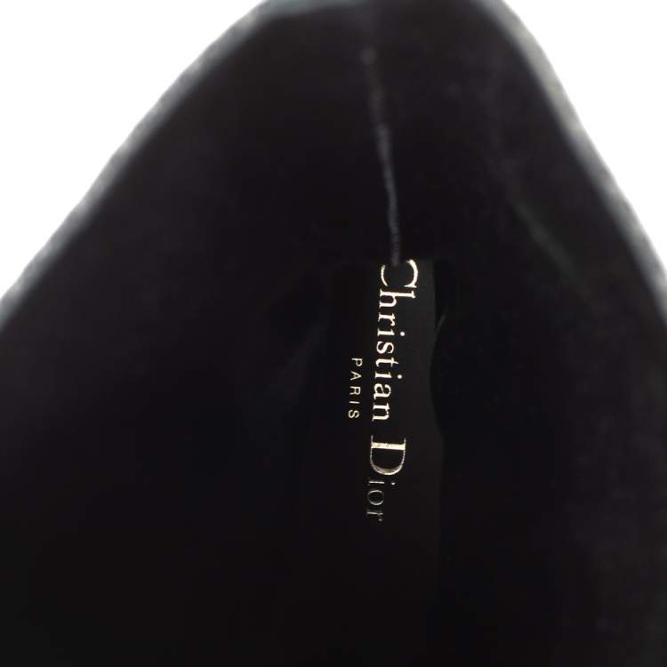 Pre Owned Dior Black/ Khaki Green Leather and Fabric D-Major Calf Boots Size 38.5