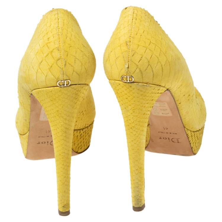 Pre Owned Dior Yellow Python Embossed Leather Miss Dior Platform Pumps Size 41
