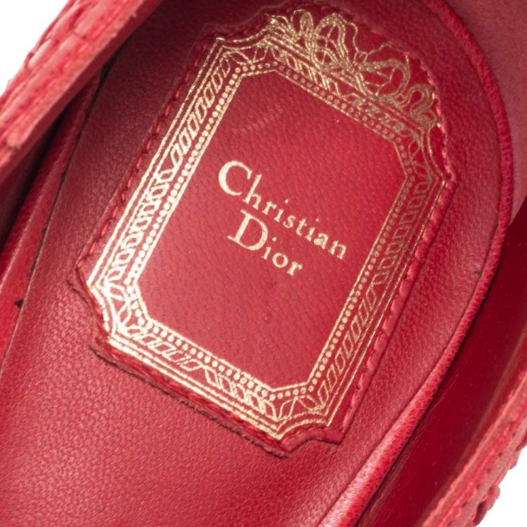 Pre Owned Dior Red Woven Leather Ankle Strap Sandals Size 40.5