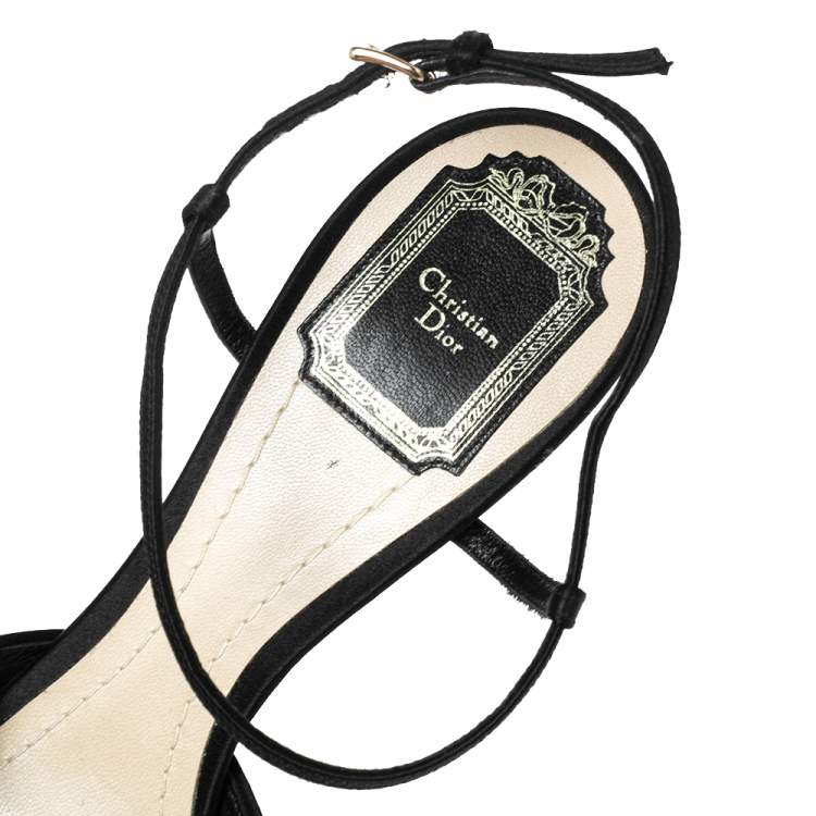مملوكة مسبقًا Dior Black Satin PVC Crystal Embellished Open-Toe Ankle-Strap Sandals Size 41