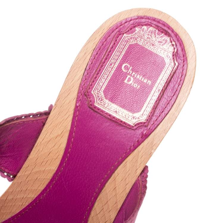 Pre Owned Dior Pink Leather Laser Cut Detail Clog Sandals Size 41