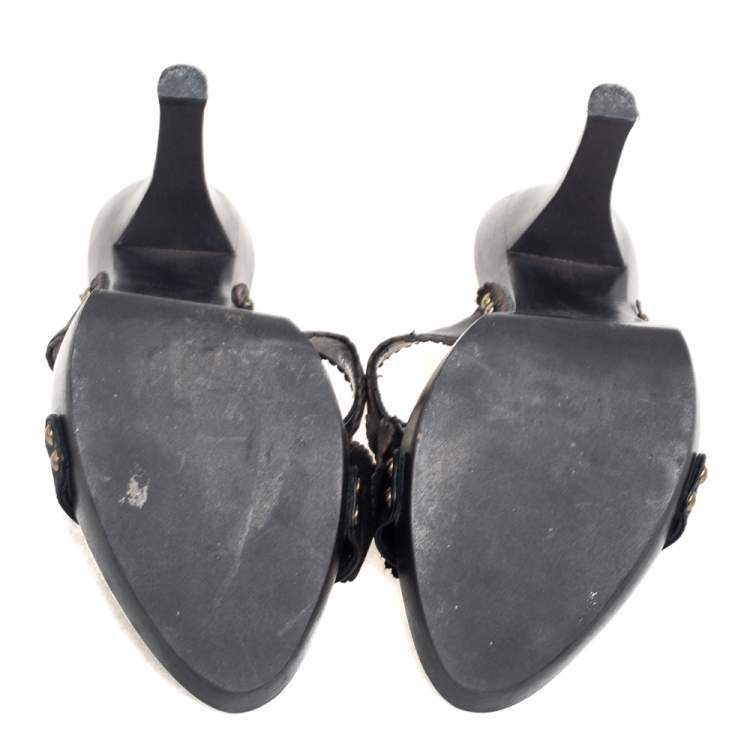 Pre Owned Dior Black Leather Laser Cut Detail Clog Sandals Size 41