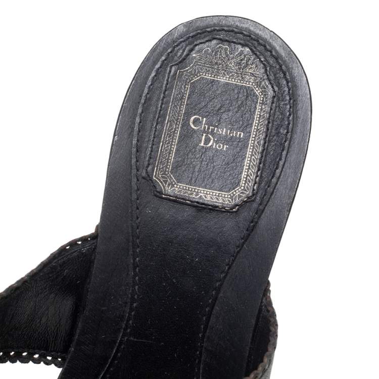 Pre Owned Dior Black Leather Laser Cut Detail Clog Sandals Size 41