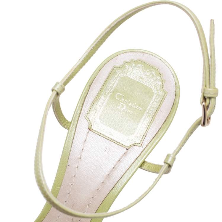 Pre Owned Dior Green Satin PVC Crystal Embellished Open-Toe Ankle-Strap Sandals Size 41