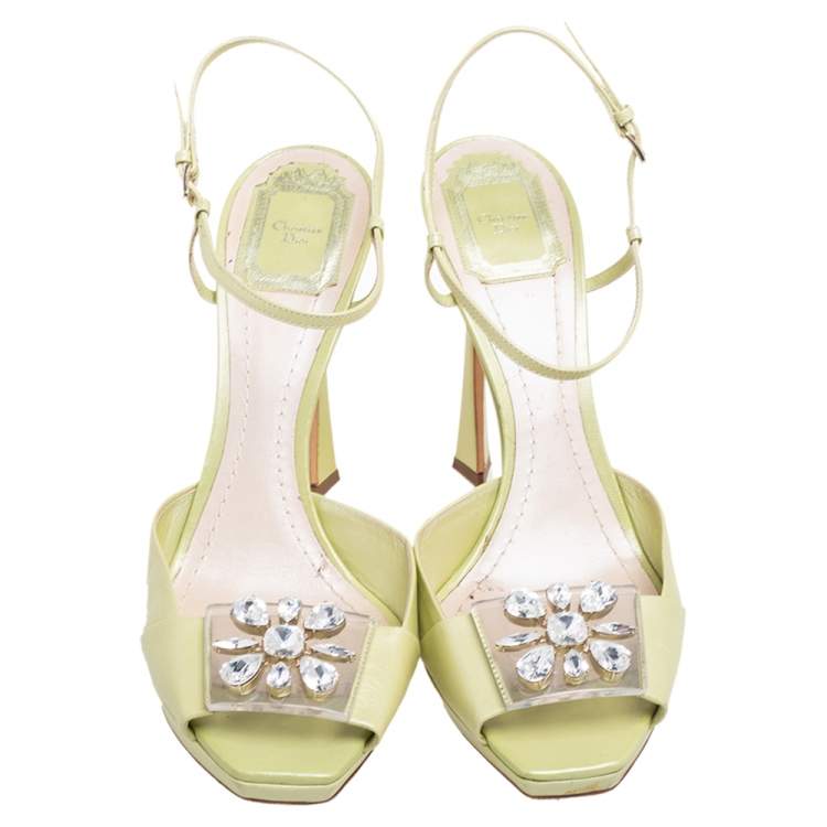 Pre Owned Dior Green Satin PVC Crystal Embellished Open-Toe Ankle-Strap Sandals Size 41