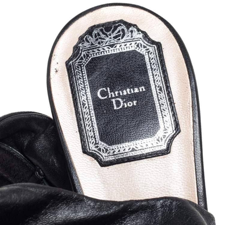 Pre Owned Dior Black Pleated Leather Peep-Toe D'orsay Bow Slingback Sandals Size 40.5 