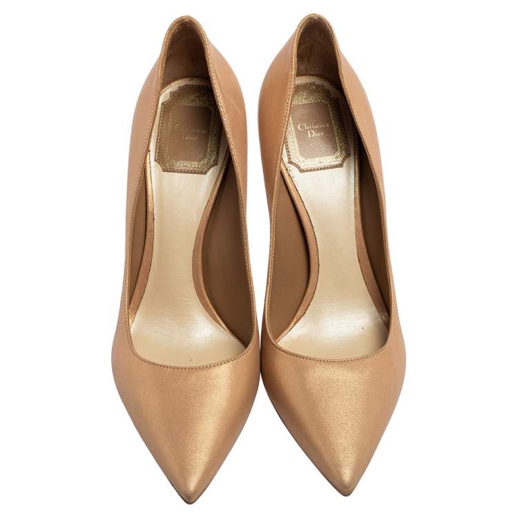 Pre Owned Dior Beige/Gold Leather Cherie Pumps Size 38