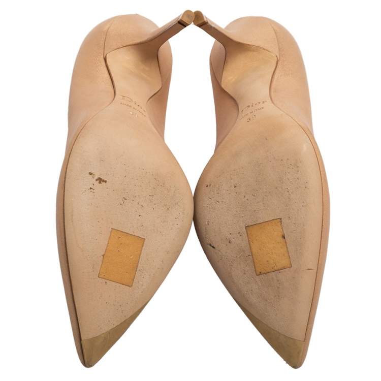 Pre Owned Dior Beige/Gold Leather Cherie Pumps Size 38