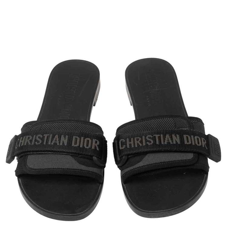 Pre Owned Dior Black Fabric Revolution Flat Slide Sandals Size 37
