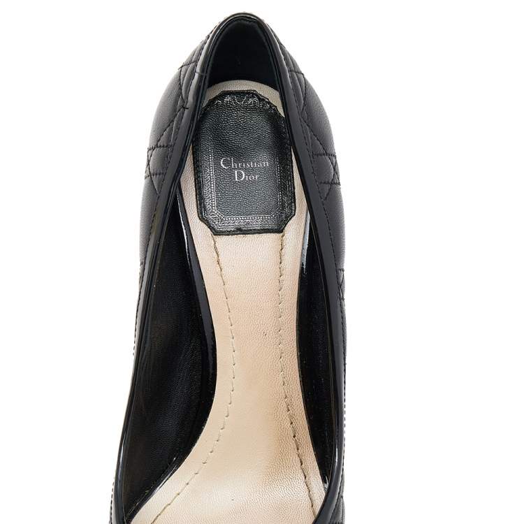 Pre Owned Dior Black Patent And Leather Bow Peep Toe Platform Pumps Size 39