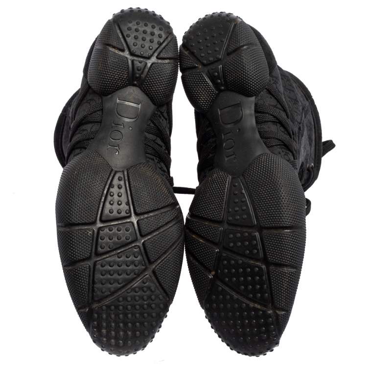 Pre Owned Dior Black Oblique Canvas and Leather Lace Up High Top Sneakers Size 36