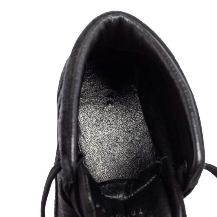 Pre Owned Dior Black Oblique Canvas and Leather Lace Up High Top Sneakers Size 36
