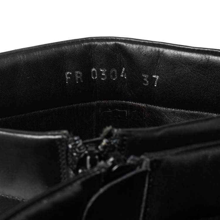 Pre Owned Dior Black Leather Logo Detail Mid-Calf Boots Size 37