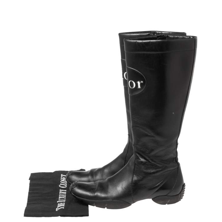Pre Owned Dior Black Leather Logo Detail Mid-Calf Boots Size 37