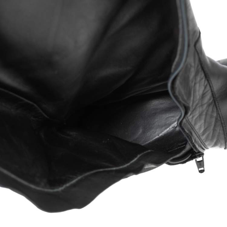 Pre Owned Dior Black Leather Logo Detail Mid-Calf Boots Size 37