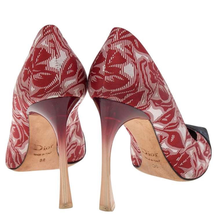 Pre Owned Dior Blue/Red Floral Brocade Fabric Pumps Size 38