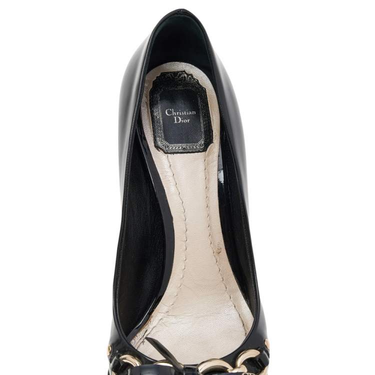Pre Owned Dior Black Patent Leather Bow Chain Detail Pumps Size 39