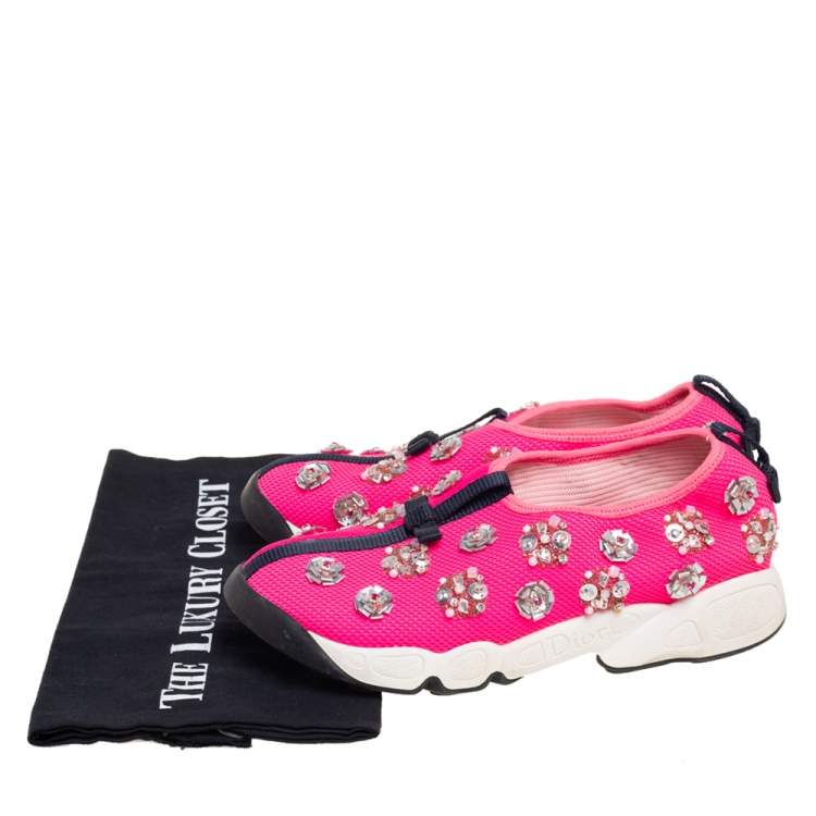 Pre Owned Dior Pink Mesh Fusion Embellished Slip On Sneakers Size 36.5