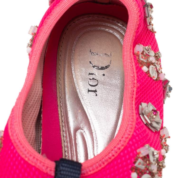 Pre Owned Dior Pink Mesh Fusion Embellished Slip On Sneakers Size 36.5