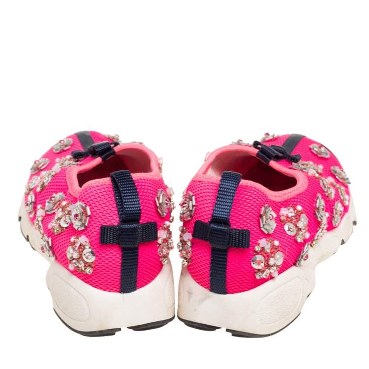 Pre Owned Dior Pink Mesh Fusion Embellished Slip On Sneakers Size 36.5