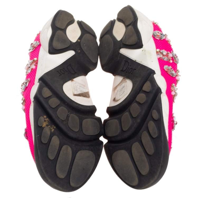 Pre Owned Dior Pink Mesh Fusion Embellished Slip On Sneakers Size 36.5