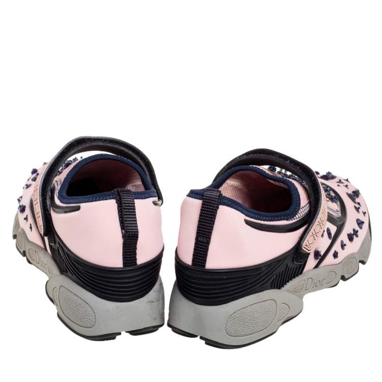 Pre Owned Dior Pink Sequin Embellished Fabric And Mesh Fusion Sneakers Size 38