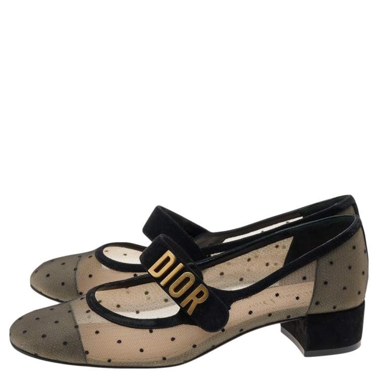 Pre Owned Dior Black Suede And Mesh Baby-D Mary Jane Pumps Size 37