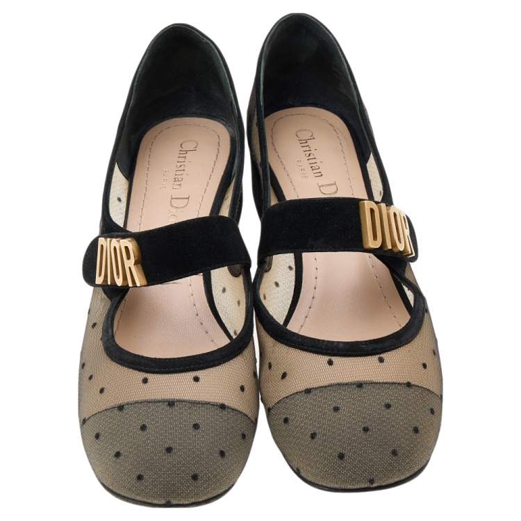 Pre Owned Dior Black Suede And Mesh Baby-D Mary Jane Pumps Size 37
