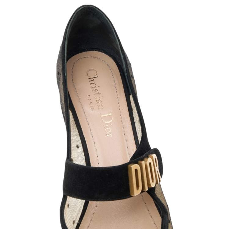 Pre Owned Dior Black Suede And Mesh Baby-D Mary Jane Pumps Size 37