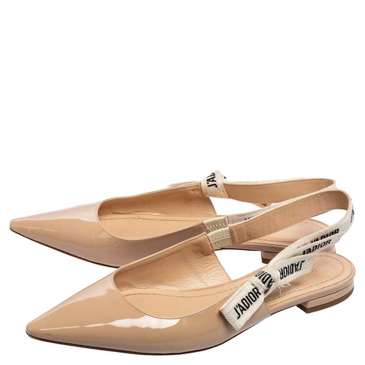Pre Owned Dior Beige Patent Leather J'adior Slingback Flat Sandals Size 38