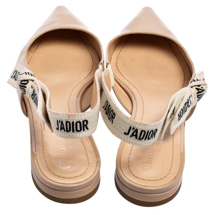Pre Owned Dior Beige Patent Leather J'adior Slingback Flat Sandals Size 38