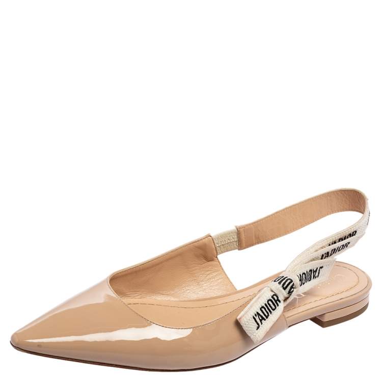 Pre Owned Dior Beige Patent Leather J'adior Slingback Flat Sandals Size 38