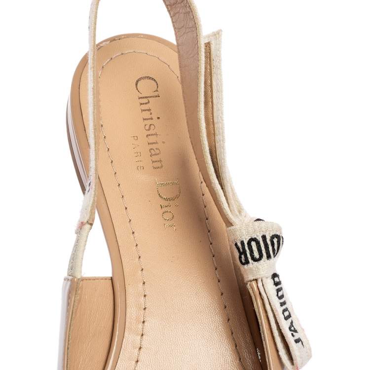 Pre Owned Dior Beige Patent Leather J'adior Slingback Flat Sandals Size 38