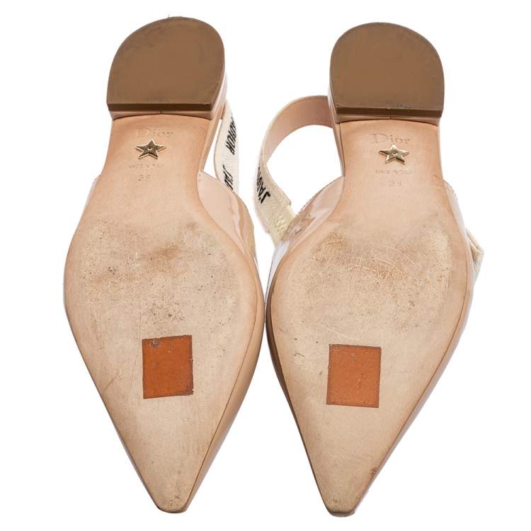 Pre Owned Dior Beige Patent Leather J'adior Slingback Flat Sandals Size 38