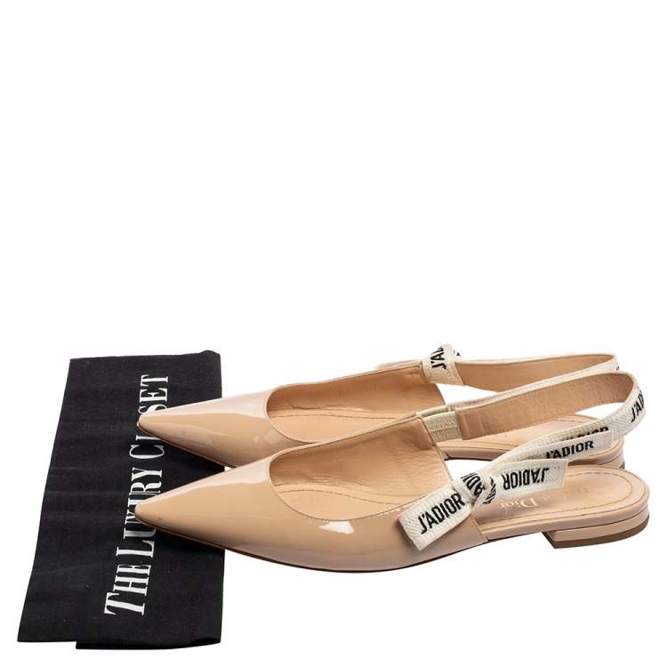 Pre Owned Dior Beige Patent Leather J'adior Slingback Flat Sandals Size 38