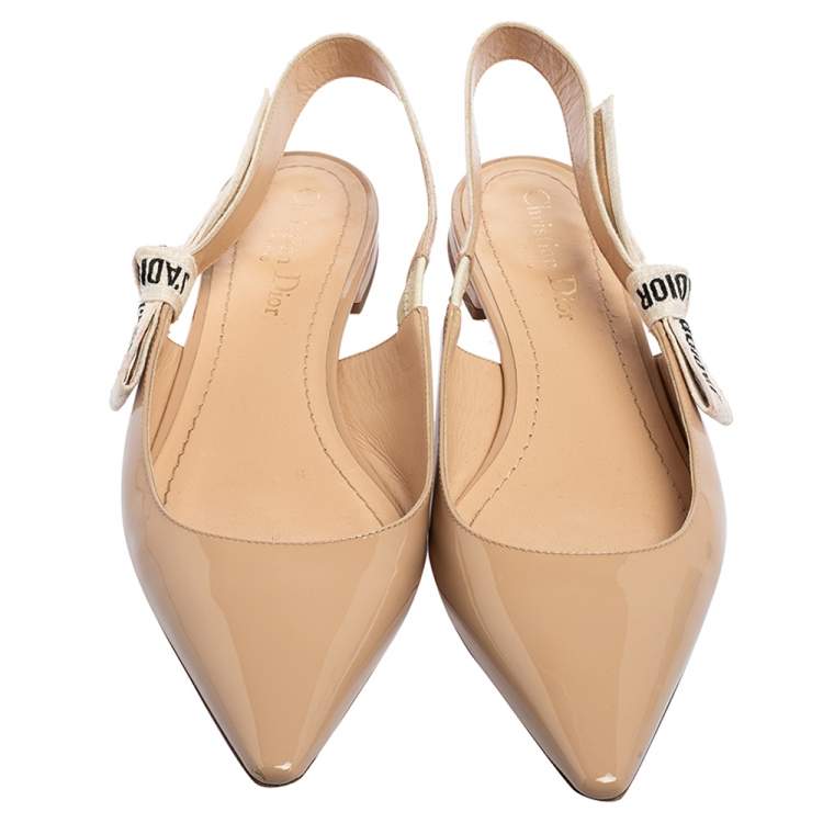Pre Owned Dior Beige Patent Leather J'adior Slingback Flat Sandals Size 38