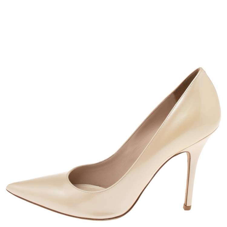 Pre Owned Dior Beige Patent Leather Cherie Pointed-Toe Pumps Size 37