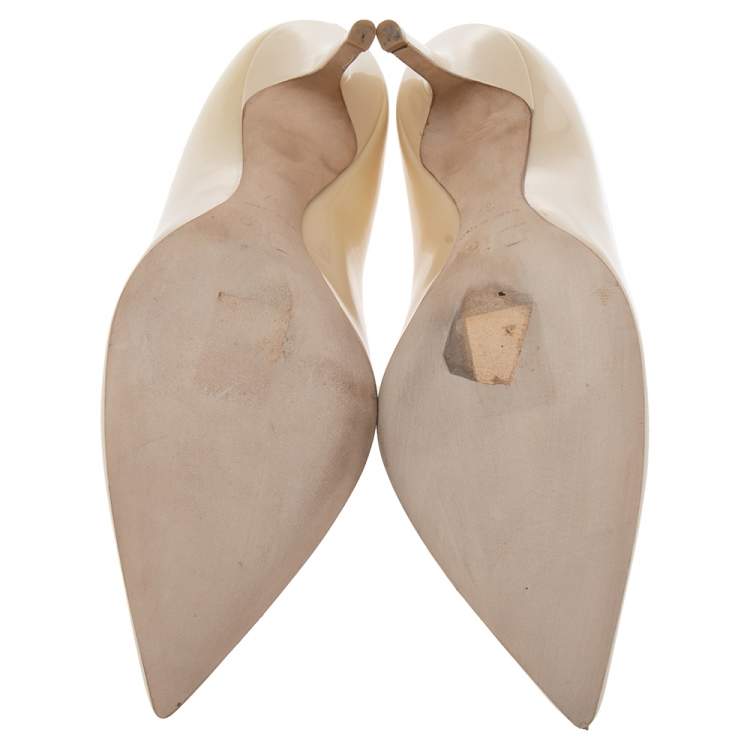 Pre Owned Dior Beige Patent Leather Cherie Pointed-Toe Pumps Size 37
