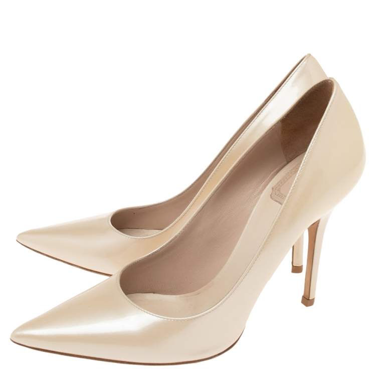 Pre Owned Dior Beige Patent Leather Cherie Pointed-Toe Pumps Size 37