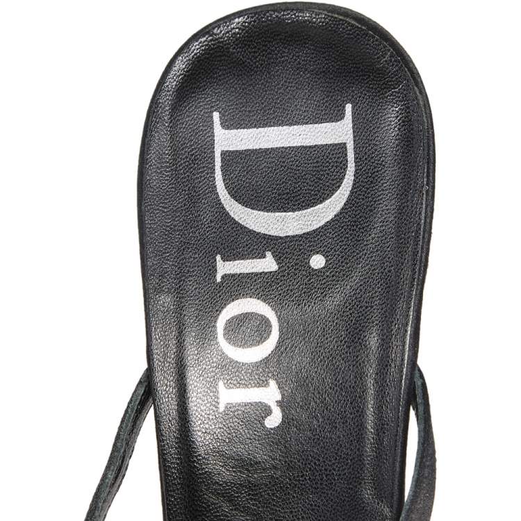 Pre Owned Dior Black Satin Star Crystal Embellished Ankle Strap Sandals Size 41