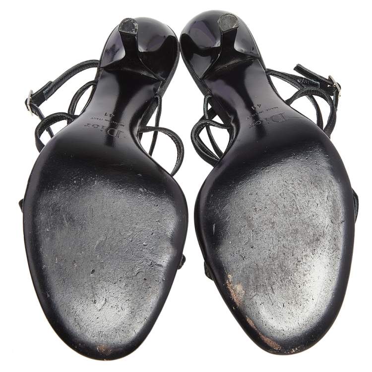 Pre Owned Dior Black Satin Star Crystal Embellished Ankle Strap Sandals Size 41
