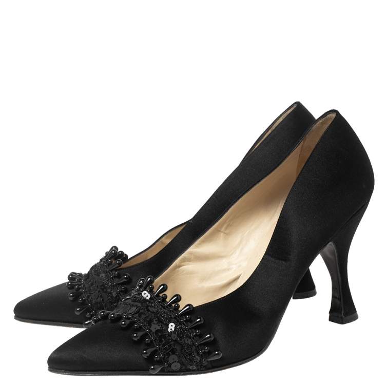 Pre Owned Dior Black Satin Embellished Pointed Toe Pumps Size 40