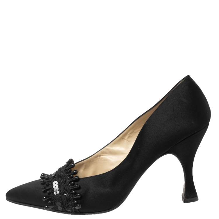 Pre Owned Dior Black Satin Embellished Pointed Toe Pumps Size 40
