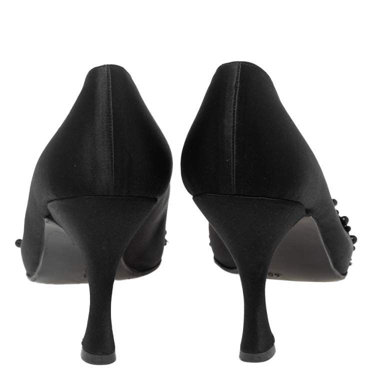 Pre Owned Dior Black Satin Embellished Pointed Toe Pumps Size 40