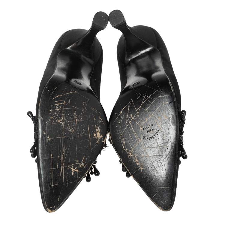 Pre Owned Dior Black Satin Embellished Pointed Toe Pumps Size 40