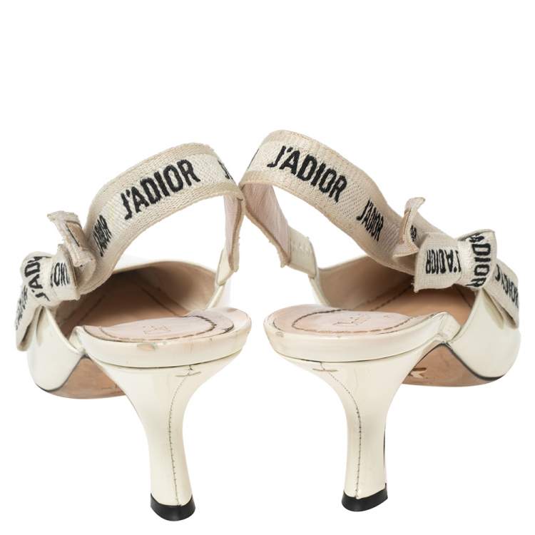 Pre Owned Dior Cream Patent Leather  J'Adior Slingback Sandals Size 38.5