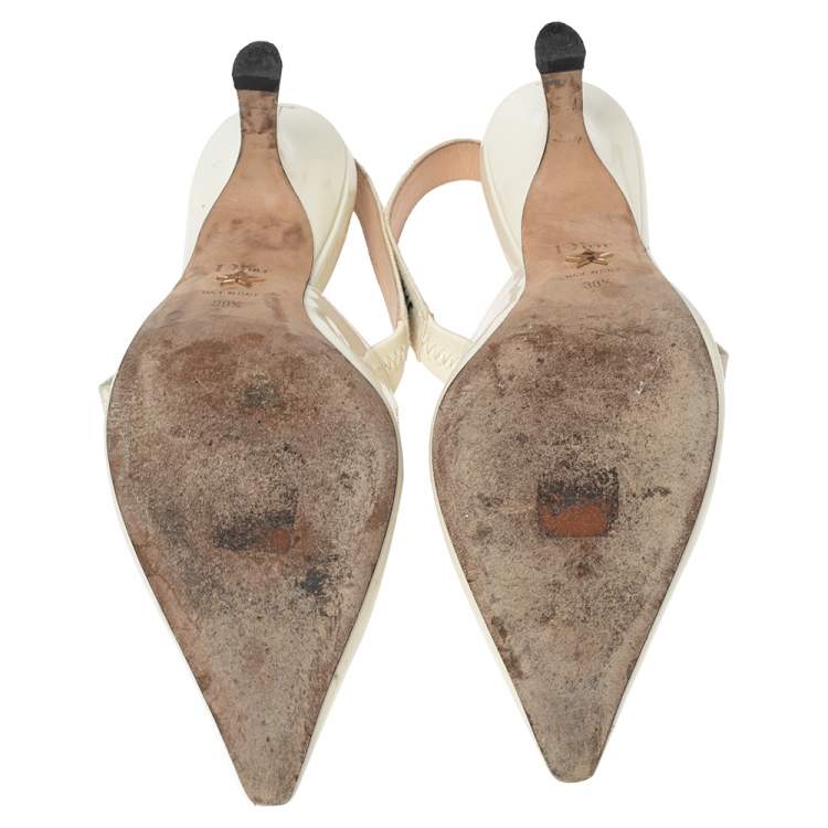 Pre Owned Dior Cream Patent Leather  J'Adior Slingback Sandals Size 38.5