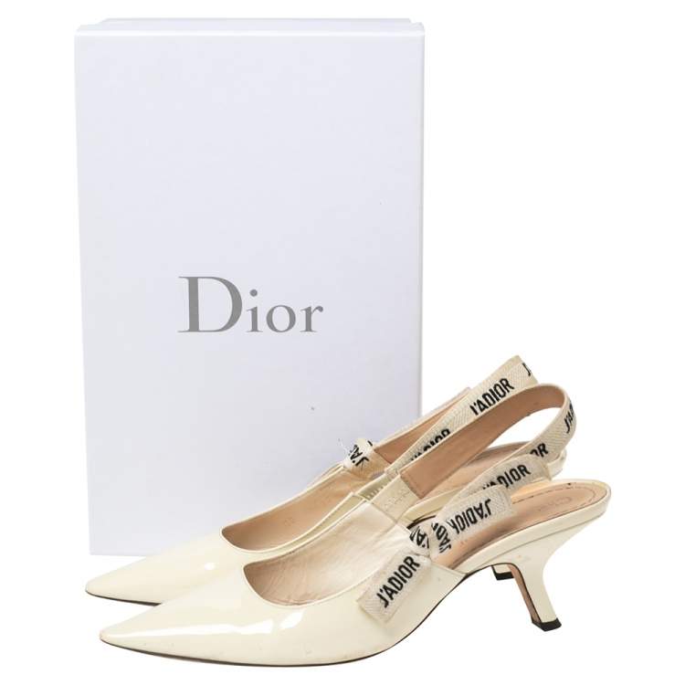 Pre Owned Dior Cream Patent Leather  J'Adior Slingback Sandals Size 38.5