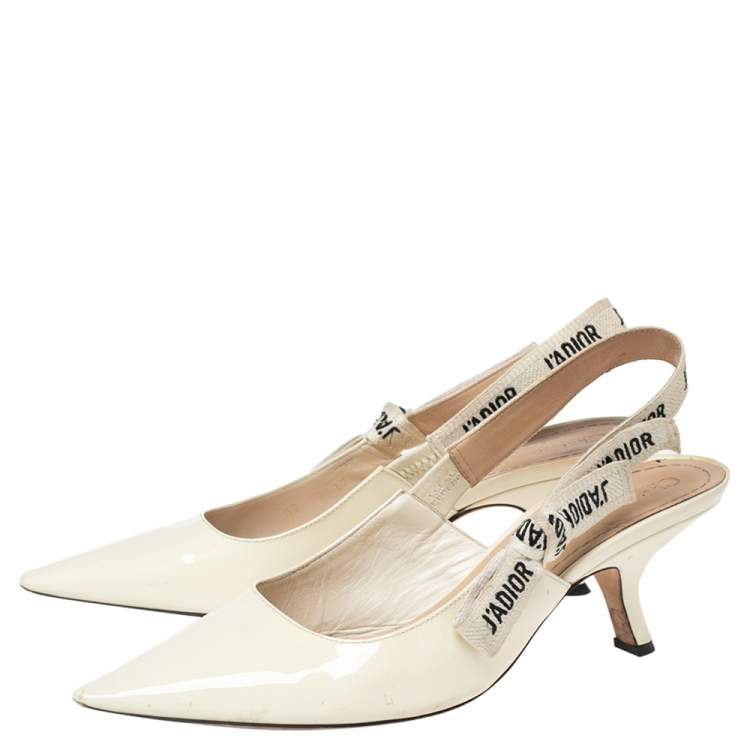 Pre Owned Dior Cream Patent Leather  J'Adior Slingback Sandals Size 38.5
